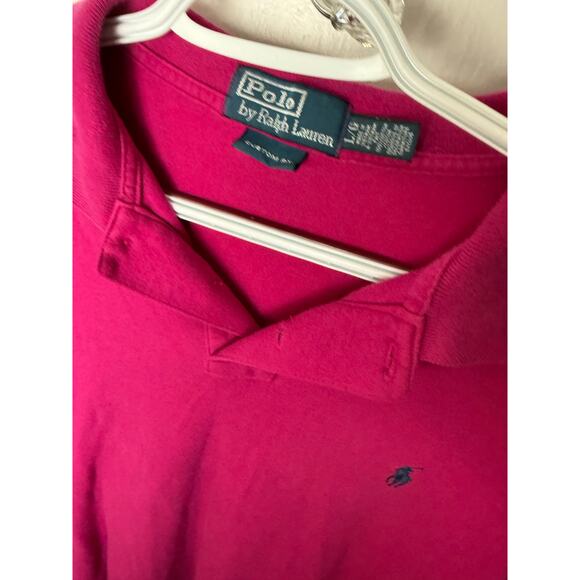 Vintage Y2K Polo Ralph Lauren Deep Pink Cotton Polo Logo Shirt Men's Large - Picture 4 of 8